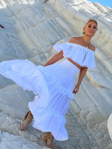 GYPSETTE SKIRT WITH RUFFLES , 6 mtrs volant/ white cotton voile