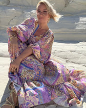 Load image into Gallery viewer, THALASSA MAXI DRESS/ pastel oriental print, lilac+ butter yellow