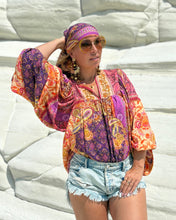 Load image into Gallery viewer, THALASSA BLOUSE WITH XL SLEEVES/ spicy orange and fuchsia oriental print