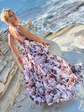 Load image into Gallery viewer, BAGGY MAXI DRESS/ silk with beige, chocolate, powder pink floral print