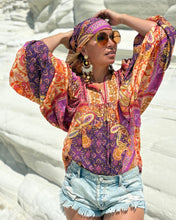 Load image into Gallery viewer, THALASSA BLOUSE WITH XL SLEEVES/ spicy orange and fuchsia oriental print