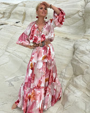 Load image into Gallery viewer, YASMINE MAXI DRESS with 6 mtrs volant/ blush pink xl flowers