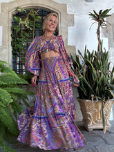 Load image into Gallery viewer, GYPSETTE MAXI SKIRT with 6 mtrs volant/ blue orchid oriental print