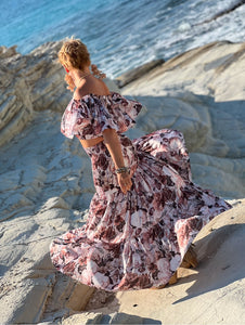 FLAMENCO TOP / silk with beige floral print