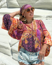 Load image into Gallery viewer, THALASSA BLOUSE WITH XL SLEEVES/ spicy orange and fuchsia oriental print
