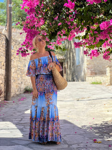 BAGGY MAXI DRESS/ cobalt oriental print