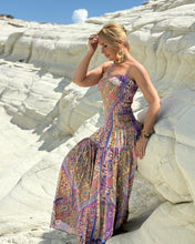 Load image into Gallery viewer, LA ISLA STRAPLESS DRESS/ oriental pastel print violet +butter yellow