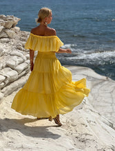 Load image into Gallery viewer, GYPSETTE MAXI SKIRT WITH 6 mtrs volant/ sunny yellow cotton voile