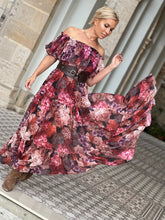 Load image into Gallery viewer, FLAMENCO MAXI DRESS/ red and pink floral chiffon