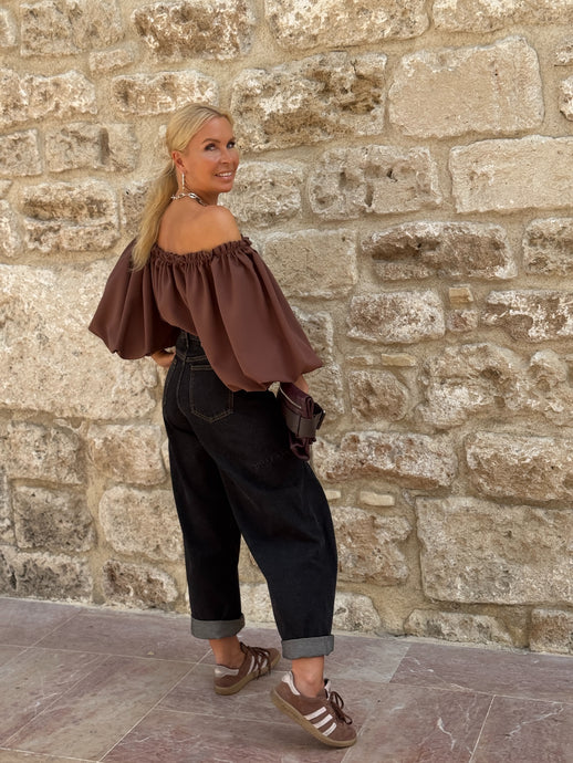 CARMEN BLOUSE / milk chocolate brown crepe satin