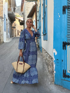 HIPPIE MAXI DRESS / navy blue floral print