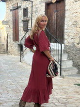 Load image into Gallery viewer, WRAP MIDI DRESS with kimono sleeves / red wine cotton