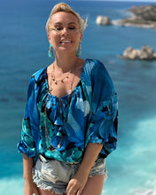 Load image into Gallery viewer, DREAM BLOUSE/ dark turquoise xl flowers