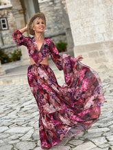 Load image into Gallery viewer, NUSA MAXI DRESS/ red and pink floral chiffon