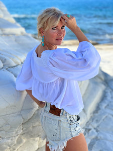 CARO BLOUSE / white cotton voile with cotton lace