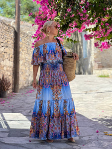 BAGGY MAXI DRESS/ cobalt oriental print