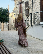 Load image into Gallery viewer, YASMINE MAXI DRESS/ cafe latte beige print silk with elastane