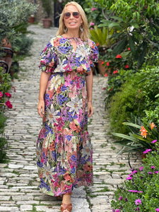 ROSE MAXI DRESS / pink+ lavender floral print