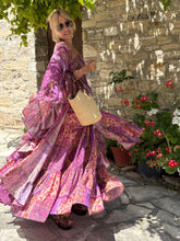 Load image into Gallery viewer, GYPSETTE MAXI SKIRT WITH 6 mtrs ruffle/ amethyst purple oriental print
