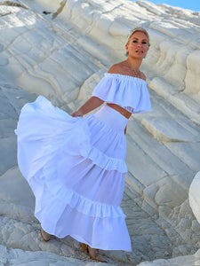 GYPSETTE SKIRT WITH RUFFLES , 6 mtrs volant/ white cotton voile