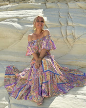 Load image into Gallery viewer, GYPSETTE MAXI SKIRT/ oriental print in pastel violet + butter yellow