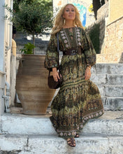 Load image into Gallery viewer, NOMAD MAXI DRESS/ green and olive green paisley print