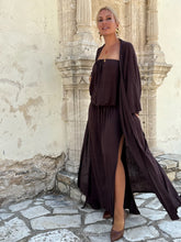 Load image into Gallery viewer, 6 STRAPLESS MAXI DRESS/ chocolate brown linen jersey