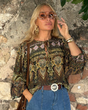 Load image into Gallery viewer, BOHOSOUL BLOUSE/ green and olive green paisley print