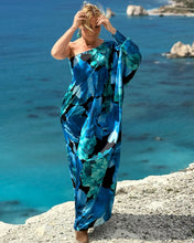 Load image into Gallery viewer, ATHENA MAXI DRESS ONE SHOULDER/ dark turquoise and blue xl flowers