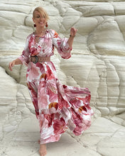 Load image into Gallery viewer, YASMINE MAXI DRESS with 6 mtrs volant/ blush pink xl flowers
