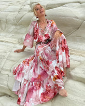Load image into Gallery viewer, YASMINE MAXI DRESS with 6 mtrs volant/ blush pink xl flowers
