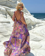 Load image into Gallery viewer, BAGGY MAXI DRESS with 6 mtrs ruffle / wild orchid blue oriental print