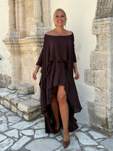 Load image into Gallery viewer, 5 FULL CIRCLE ASYMETRICAL SKIRT/ chocolate brown linen jersey