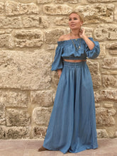 Load image into Gallery viewer, SUPER FLARED TROUSERS/ light blue denim tencel