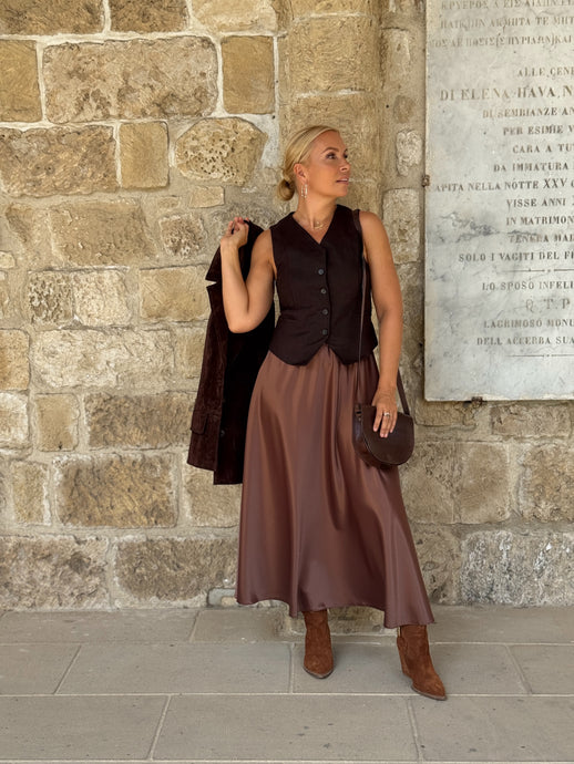 UPTOWN SKIRT 7/8 / milk chocolate brown satin
