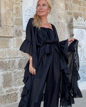 Load image into Gallery viewer, MUSE LONG KIMONO/ PONCHO WITH RUFFLES / black cotton voile