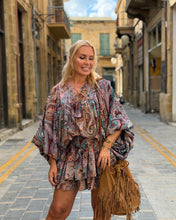 Load image into Gallery viewer, RUFFLE SHORT SKIRT/ burgundy, brown, turquoise paisy