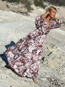 YASMINE MAXI DRESS/ beige floral print