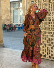 Load image into Gallery viewer, THALASSA MAXI DRESS/ tourmaline print with golden thread