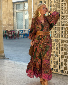 THALASSA MAXI DRESS/ tourmaline print with golden thread
