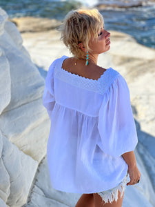 CARO BLOUSE / white cotton voile with cotton lace