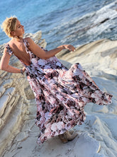 Load image into Gallery viewer, BAGGY MAXI DRESS/ silk with beige, chocolate, powder pink floral print