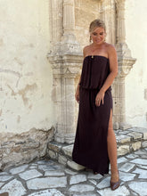 Load image into Gallery viewer, 6 STRAPLESS MAXI DRESS/ chocolate brown linen jersey