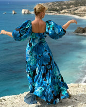 Load image into Gallery viewer, BONITA MAXI DRESS / dark turquoise xl flowers