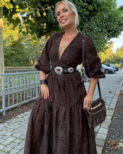Load image into Gallery viewer, HIPPIE MAXI DRESS/ chocolate brown embroidered cotton
