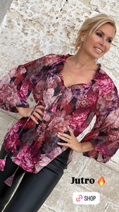 YASMINE BLOUSE / red and pink floral chiffon