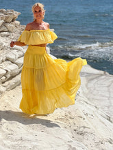 Load image into Gallery viewer, GYPSETTE MAXI SKIRT WITH 6 mtrs volant/ sunny yellow cotton voile