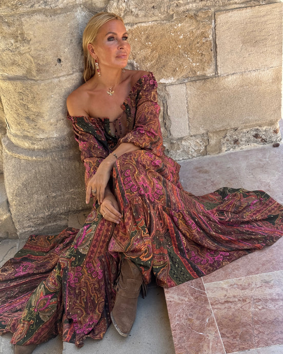 DREAM BLOUSE/ tourmaline print with golden thread