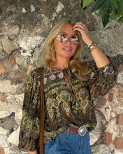 Load image into Gallery viewer, BOHOSOUL BLOUSE/ green and olive green paisley print