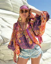 Load image into Gallery viewer, THALASSA BLOUSE WITH XL SLEEVES/ spicy orange and fuchsia oriental print